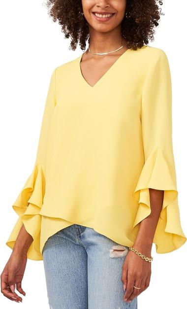 Vince Camuto Womens Plus Flutter-Sleeve V-Neck Blouse