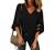 LookbookStore Women's V Neck Mesh Panel Blouse 3/4 Bell Sleeve Loose Top Shirt