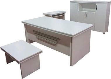 Casa Mare 71" Executive Office Furniture Set | Made of Wood | Home Office Modern Business Suite | 4-Piece Set Including Long Desk, Credenza, Coffee Table and Extra Large Storage Cabinet | White