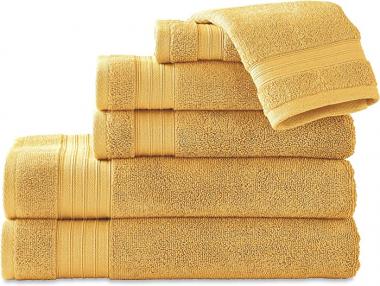 Scott Living Cotton Rich Tencel 6-Piece Towel Set | Ochre Yellow | Absorbent | Super Soft | Quick Dry | Strong | Durable | Designer Home Bath Towels | 2 Bath Towels | 2 Hand Towels | 2 Wash Towels