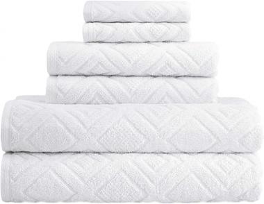 Classic Turkish Towels - Luxury Towel Set for Bathroom, 100% Turkish Cotton, Quick Dry, Soft and Absorbent Bath Towels, Hand Towels, and Washcloths, Larue Collection - 6-Piece Set (White)