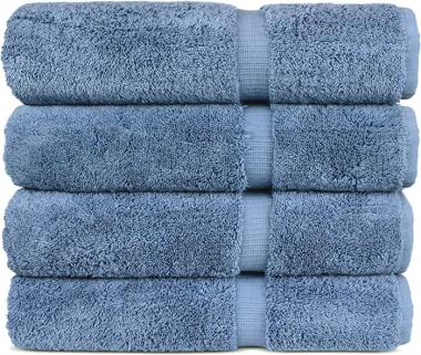 Chakir Turkish Linens | Premium Turkish Cotton 4-Piece Luxury Large Bath Towel Sets | 30x56 Inches | Soft & Absorbent | Quick-Dry | Wedgewood