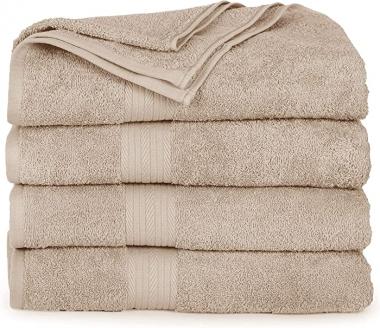 Ample Décor Bath Towel – 600 GSM – 100% Cotton – Highly Absorbent – Made to Last – Super Soft – Quick Drying – Machine Washable – Pack of 4 – Beige