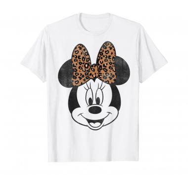 Disney Minnie Mouse Distressed Vintage Leopard Bow Portrait T-Shirt