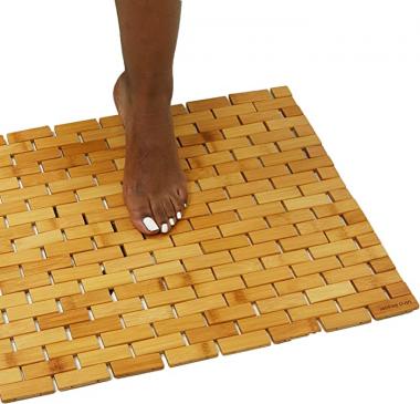 Mind Reader BAMAT-BRN Luxury Roll Up Shower Bath Mat, Anti-Slip Mat, Environment Friendly Bamboo, Brown