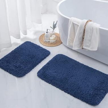 Ashler Bathroom Rug Non Slip Microfiber Bath Area Rugs, 2 Sets Water Absorbing Mat Ultra Soft Shower Rugs, Plush Runner Machine Washable Carpet, Dark Blue 17 x 24 & 20 x 32 inches