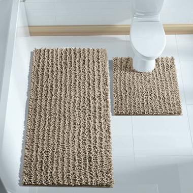 Yimobra Chenille Bathroom Rugs Sets 2 Piece, Fluffy Soft Thicken U-Shaped Toilet Rug, Non-Silp Bath Room Floor Mats, Machine Washable, Dry Quickly, Absorbs Water, 31.5x19.8+24.4x20.4 Inch, Camel