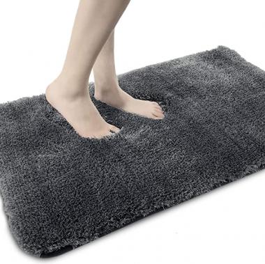 ITSOFT Non-Slip Bath Mat Water Absorbent Densely Woven Shaggy Soft Microfibers Bathroom Mat, 31 x 20 Inches Gray