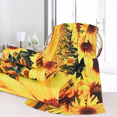 3Pcs Sunflowers Beach Towels Set Include Beach Towel, Hand Towel and Wash Towel, Yellow Flower Sunset Bath Towel Set for Bathroom, Super Soft Water Absorbent Beach Towel for Travel, Swim, Outdoor