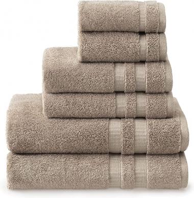 Welhome Luxurious 6-Piece Bleach Safe Towel Set | Flax Brown | Cotton Rich | 580 GSM | Fade Resistant | Supersoft & Durable | Highly Absorbent| 2 Bath 2 Hand 2 Wash Towels