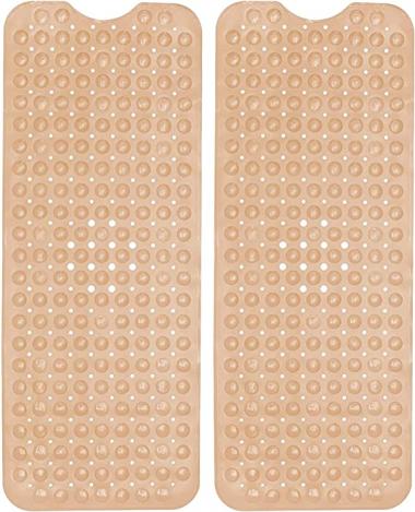 ENKOSI Bath Mat | 2-Pack Large Non Slip Bathtub & Shower Mat | Extra Long 40 x 16 Inch Bathroom Mats for Tub |Easy Clean Machine Washable | Nonslip Anti Slip Bathmats (2-Pack Beige)