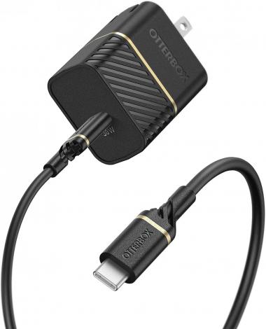 OtterBox USB-C Wall Charger, 30W + OtterBox USB C-C 1M Cable - Black Shimmer