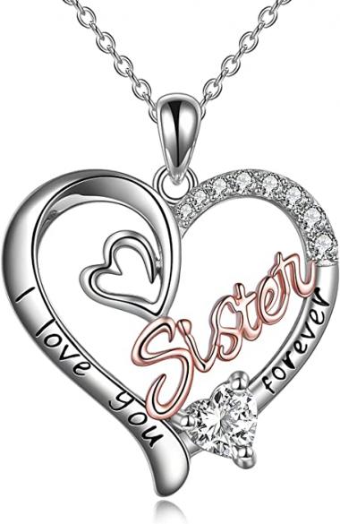 POTOPYY Sister Pendant Sterling Silver I Love You Forever Necklace Birthstone Pendant Jewelry for Women Sister Friend Birthday Gifts