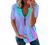 Women's Short Sleeve Zipper Tops and Blouses Casual Loose Fit V Neck Tunic Trendy Color Block Tees Summer T Shirts