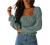 CNJFJ Women's Sexy Frill Smock Crop Top Retro Square Neck Long Sleeve Shirred Blouse Tops