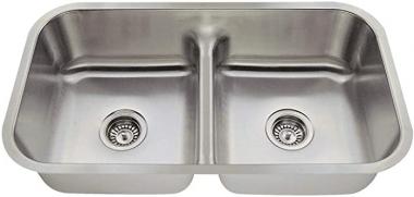 MR Direct 512-16 Stainless Steel Undermount 32-1/2 in. Double Bowl Kitchen Sink, 16 Gauge