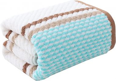 Pidada Bath Towel Striped Pattern 100% Cotton Soft Highly Absorbent Towel for Bathroom 1 Pack 27.6 x 55 Inch (Brown)