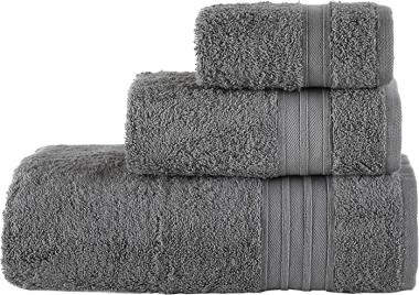 Hammam Linen Bath Towel Set 3 Pieces Soft and Absorbent, Premium Quality 100% Cotton 1 Bath Towel 1 Hand Towel 1 Washcloth (Cool Grey)