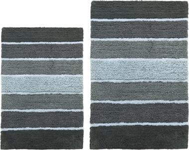 Chardin Home Cordural Stripes Bath Mat, Set of 2 Bath Rugs (17 Inches x24 Inches & 21 Inches x34 Inches) | Non Slip Bathroom Rug, Machine Washable, Plush, Highly Absorbent | Ombre Dark Grey & White