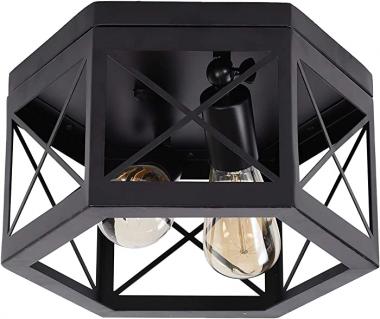 SaiPIS Black Flush Mount Ceiling Light Fixture Farmhouse Indoor Lighting Modern Vintage with Metal Cage Shade for Hallway Kitchen Entryway Bedroom (2-Light)