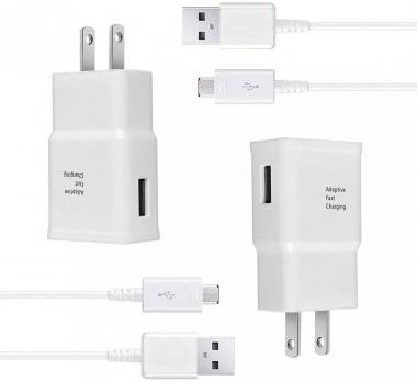 Wall Charger Kit Adaptive Fast Charge Compatible Samsung Tablet/Phone Galaxy S7 / S7 Edge / S6 / S6 Plus / A6 / J7 / J3 / Note5 4, USB 2.0 Charger Plug and Micro USB Cable (2 Pack)