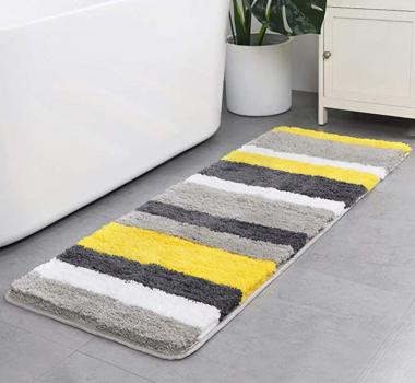 Luxury Bathroom Rug Mat,18"x48",Extra Soft and Absorbent Microfiber Shower Carpet Rug, Non-Slip Machine Washable Quick Dry Ultra Shaggy Bath Mats for Tub, Bathroom and Shower (Yellow-Grey, 18"x48")