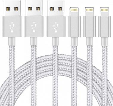 Ximytec iPhone Charger Cable [Mfi-Certified] 3Pack 10ft Nylon Braided High Speed USB Charging Cord Compatible with iPhone 12/11/XS/XR/X/8/7/6/5/iPad-SilverGray