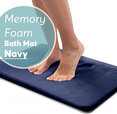 BIGFOOT Memory Foam Bath Mat for Tub and Shower, 30 X 20, Water Absorbent Non-Slip Bathroom Rug with Soft Velvet Top Layer, Thick Cushioning Foam with PVC Dot Bottom Layer Keeps Floors Dry, Navy