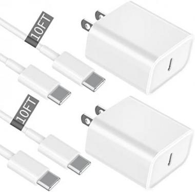 iPad Pro Charger 10FT, 2 Pack [Apple MFi Certified] PD 20W USB C Wall Charger Block with 10FT Long Type C to C Cable Compatible for iPad Mini 6, iPad Air 4, iPad Pro 12.9 2021/2020/2018, iPad Pro 11”