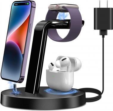 Wireless Charging Station, ORIEMAC 3 in 1 Wireless Charger for Multiple Devices Apple Watch AirPods Series, Cell Phone Wireless Charger Charging Stand Dock Pad for iPhone 14/13/12/Pro/Max/Plus