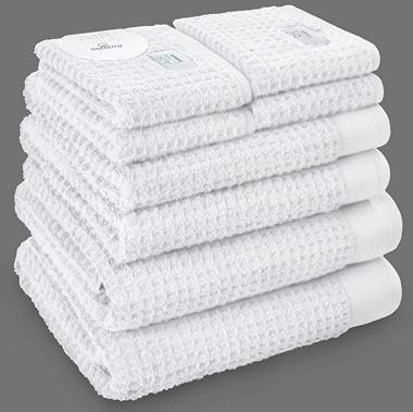 Softerry Waffle Bath Towel Set - 100% Soft Cotton - Plush and Extra Absorbent - Luxury Hotel & Spa Quality - Fade Resistant - Eco-Friendly (White, Set of 8)