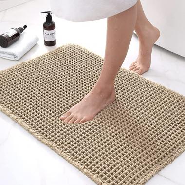 Bathroom Rug Bath Mat Washable Soft Absorbent Shower Room Rugs Waffle Sparkle Carpet 17.5"x25.5" Khaki