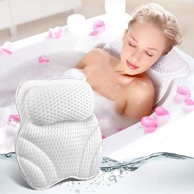 JaidWefj Comfortable Bathtub Pillows,Home Spa Headrest,4D Bath Pillows with Strong Suction Cups,Machine Washable,for Head, Neck and Back Support