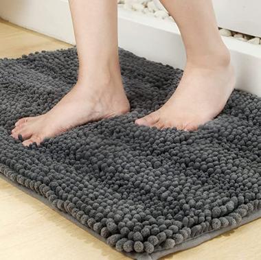 Microfiber Chenille Bathroom Rugs Mat Extra Soft and Absorbent, Extra Thick Shaggy Striped Bath Rugs, Non-Slip, Machine Washable, Plush Rugs for Tub, Shower and Bath Room (Dark Grey, Small, 17"×24")