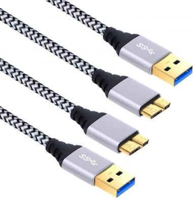 Besgoods Charger Cable for Galaxy S5, 6FT Nylon Braided Micro USB 3.0 Cable - Type A Male to Micro B Cable Cord for Hard Drive, Note 3, Samsung Galaxy S5-2Pack,White