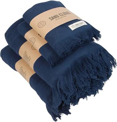 Sandcloud Turkish Bath Towels - 100% Organic Cotton - Lightweight - Large Size - Dry Faster and Cleaner - Set of 4 - Navy XL Bath Bundle One Size