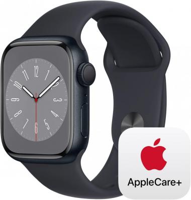 Apple Watch Series 8 [GPS 41mm] Smart Watch w/ Midnight Aluminum Case with Midnight Sport Band - S/M with AppleCare+ (2 Years)