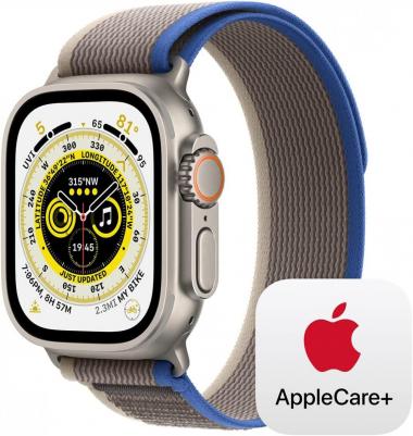 Apple Watch Ultra GPS + Cellular, 49mm Titanium Case with Blue/Grey Trail Loop - M/L with AppleCare+ (2 Years)