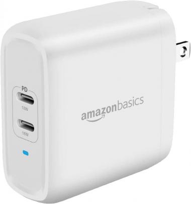 Amazon Basics 36W Two-Port USB-C Wall Charger for Tablets and Phones with Power Delivery - White (non-PPS)