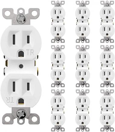 Duralec 15A Tamper Resistant Duplex Receptacle, 125V, 3-Wire Safety First Multi Plug Outlet, 15 AMP Child Safe Residential Grade L/DLC Premium listed (201001-White)