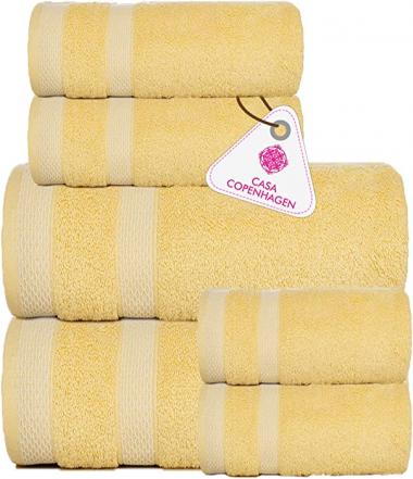 Casa Copenhagen Solitaire Luxury Hotel & Spa Quality, 600 GSM Premium Cotton, 6 Piece Towel Set, Includes 2 Bath Towels, 2 Hand Towels, 2 Washcloths, Yellow Irish