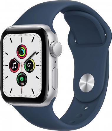 Apple Watch SE (GPS, 40mm) - Silver Aluminum Case with Abyss Blue Sport Band (Renewed)