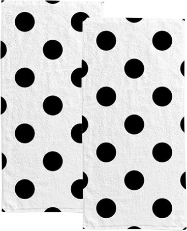 Vantaso Bath Hand Towels Set of 2 Black White Polka Dot Soft and Absorbent Washcloths Kitchen Hand Towel for Bathroom Hotel Gym Spa