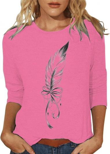 3/4 Sleeve Tops for Women Dressy Casual Cute Feather Graphic Tee Comfy Boat Neck Solid Color Blouse Trendy Shirts