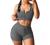 Meyeeka Women's 2 Piece Ribbed Seamless Workout Sets Short Sleeve Crop Top Drawstring Yoga Outfits Sets