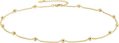 18k Gold Paperclip Chain Choker Satellite Chain Lava Bead Pendant Necklace Dainty Jewelry for Women 16''