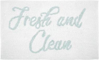 mDesign Soft 100% Cotton Luxury Bath Mat Rug - Extra Plush, Water Absorbent - Fun, Fresh and Clean Saying - Accent Rug for Bathroom Vanity Floor, Tub, and Shower; 34" x 21" - Mint Green/White