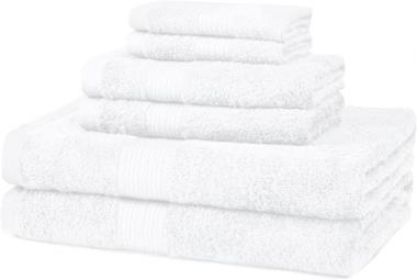 Amazon Basics 6-Piece Fade Resistant Bath, Hand and Washcloth Towel Set - White