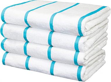 Arkwright White Beach Towels (30x60, 4-Pack), Soft 100% Cotton Pool Towels, Bath Towels with Horizontal Blue Stripes