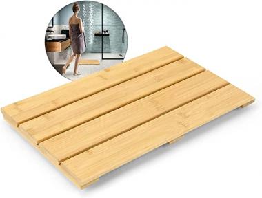 YITIHOME Luxury Bamboo Mat Wood Shower Mat Bamboo Bath Mat for Bathroom Bamboo Non Slip Shower Bathtub Mat Waterproof Wooden Floor Mat for Indoor or Outdoor (15.7 X 10.3 X 1.2 inches, Natural)